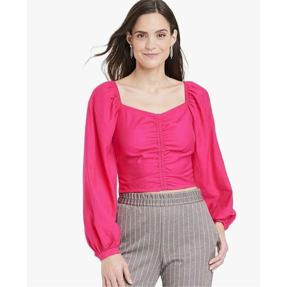A New Day Women's Long Balloon Sleeve Slim Fit Ruched Front Size XXL NWT